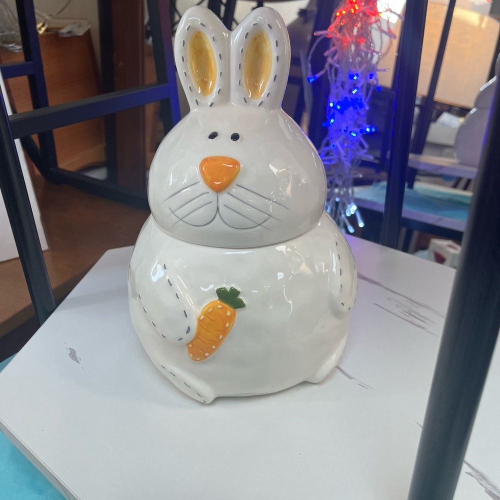 Ceramic Bunny Cookie Jar - White and Orange
